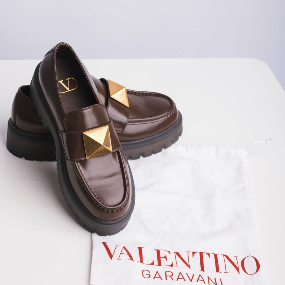 Valentino Garavani Brown Loafers with Gold Detail